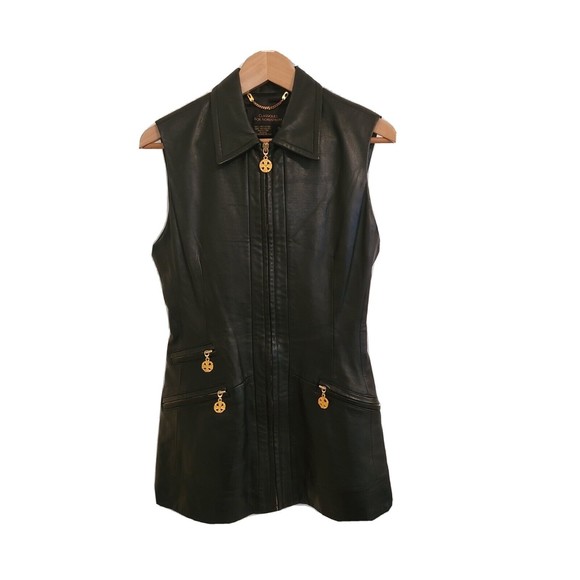 CLASSIQUES for NORDSTROM Rare Vintage Women's Leather Zip Up Long Line Vest sz 4 - Picture 1 of 9
